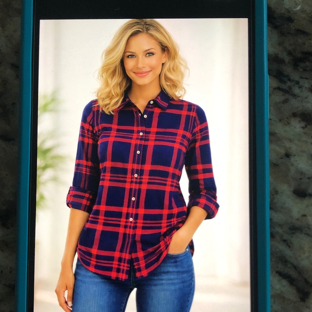 New TOMMY HILFIGER Long Sleeve Top Parkway Plaid Flannel Popover Shirt